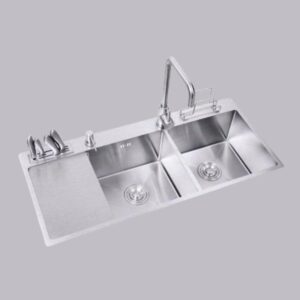 Bồn rửa chén 2 ngăn 1 cánh dao thớt inox 304 100x48cm (Tặng rổ + xả chậu)