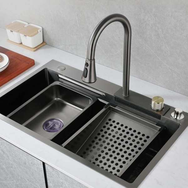 Chậu rửa chén thác nước inox 304 phủ nano xám 75x45cm