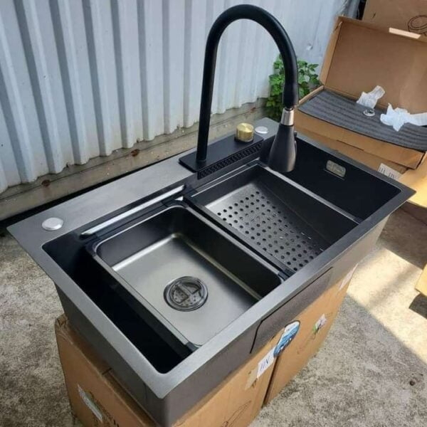 Chậu rửa chén thác nước inox 304 phủ nano xám 75x45cm