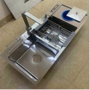 Bồn rửa chén 2 ngăn gác dao thớt hố rác inox 304 120x50cm 