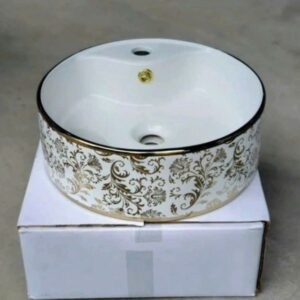 Chậu rửa mặt lavabo tròn đặt bàn hoa văn con hươu 400 x 400 x150 mm