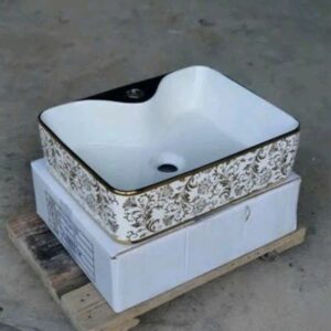 Chậu Lavabo rửa mặt vuông hoa văn đặt bàn đá 480 x 370 x 130 mm