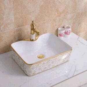 Chậu Lavabo rửa mặt vuông hoa văn đặt bàn đá 480 x 370 x 130 mm