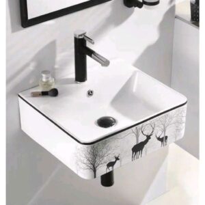 Chậu rửa mặt lavabo treo tường họa tiết mặt hươu 480 x 370 x 130 mm