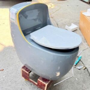 Bồn cầu trứng xám viền vàng liền khối 665 x 420 x 660 mm