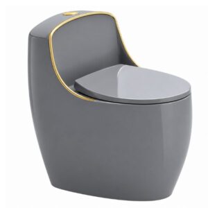 Bồn cầu trứng xám viền vàng liền khối 665 x 420 x 660 mm sang trọng, bền bỉ